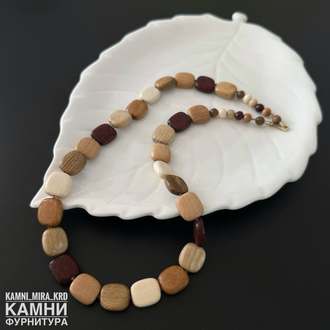 Бусы микс деревянных квадратных бусин 14-14,8 мм нить около 27 шт, цена за штуку