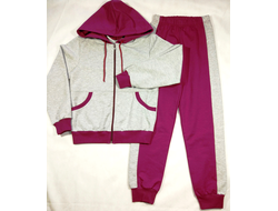 Костюм спортивный для девочки 122-164 (серый меланж/пурпурный)