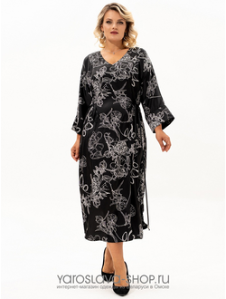 Модель :4084.Женское платье-кимоно черного цвета с цветочным принтом