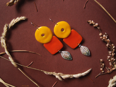 "Степное солнце", крупные этнические серьги в стиле глазурованной керамики
