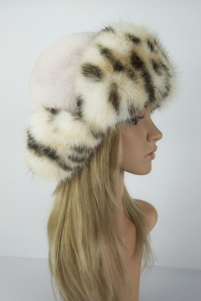 Ушанка "НОН-СТОП" пудра + рысь (со всех сторон)