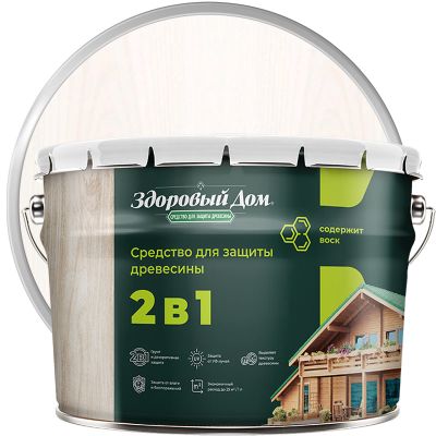 Антисептик лессирующий декоративный для дерева ЗДОРОВЫЙ ДОМ 2В1 Белый 10 л