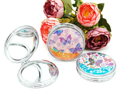 Зеркальце карманное двойное с блестками (ТИП: Бабочки, Единорог)