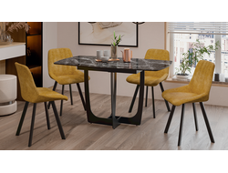 Стол обеденный Орфей Черный муар/Стекло глянцевое черный мрамор