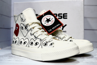 Кеды Converse Play Comme Des Garçons с сердечками белые женские