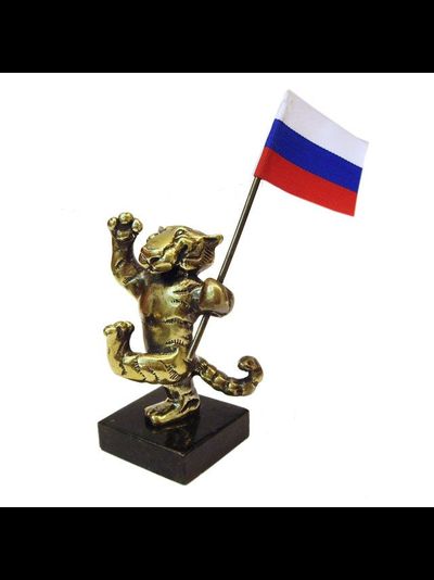 &quot;Тигр с флагом&quot;, бронза/змеевик
