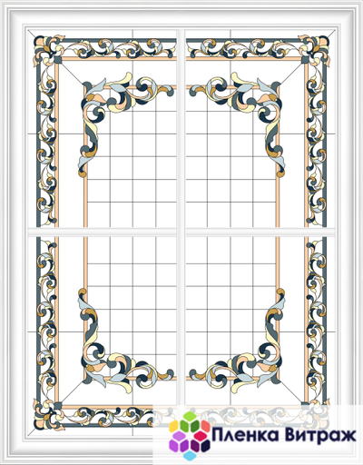 Пленка самоклеющая на потолок , розы витражная пленка, пленочный витраж с классическим рисунком