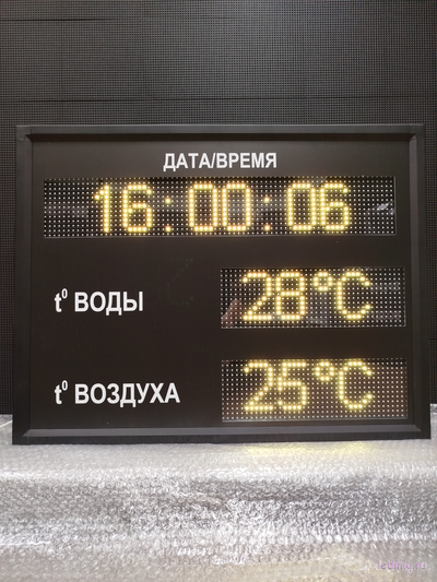 Информационное табло для бассейна время, дата, воздух, вода 530*690мм (помещение)