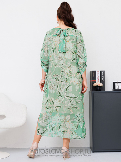 Шифоновое платье с цветочным принтом в зеленом оттенке