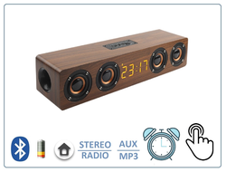 Bluetooth колонка СТЕРЕО, с информатором времени/будильник, радио FM, с аккумулятором для использования в помещении