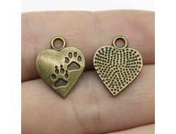 ПОДВЕСКА В ТИБЕТСКОМ СТИЛЕ "СЕРДЦЕ С ЛАПКАМИ" - 17*14мм - АНТИЧНАЯ БРОНЗА