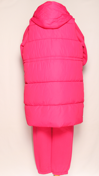 Костюм тройка: худи, брюки, жилет."Теплый с жилетом" фуксия р.50-54