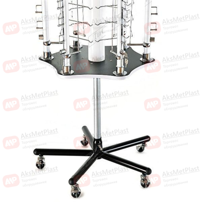 HG7616 Стойка напольная вращающаяся для очков, металлические штоки с замками, на колесах, 96 мест