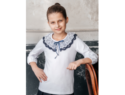 2000 Блузка на кнопках с кружевом рукав 3/4 122-158 (белый)