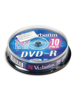 Носители информации DVD-R, 16x, Verbatim Azo Matt Silver, Cake/10, 43523