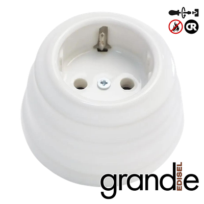 Керамическая ретро розетка EDISEL Grande белая