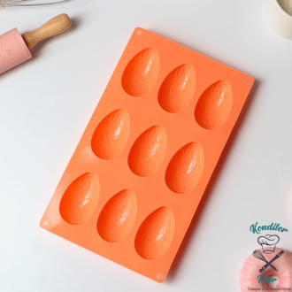 Форма для выпечки силиконовая Доляна «Пасха. Шоколадное яйцо», 9 ячеек, 28×16×2 см, цвет оранжевый
