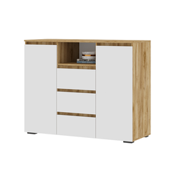 Хелен КМ 01 Комод 3 ящика и 2 створки 1200х960х465 дуб крафт золотой / белый