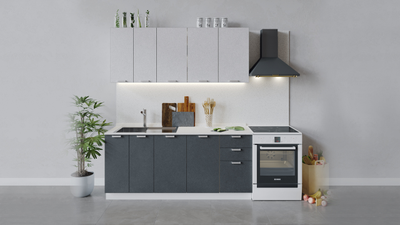 Композиция Модульной кухни ГРАНИТА бетон снежный+бетон графит