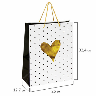 Пакет подарочный 26x12,7x32,4 см, ЗОЛОТАЯ СКАЗКА "Золотое сердце", ламинированный, 606583, 12 шт.