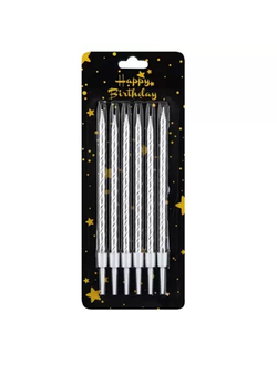 Свечи для торта "Блестки" 11см (серебро), 6 шт./уп.