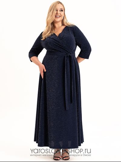 Нарядное платье на запах в темно-синем цвете