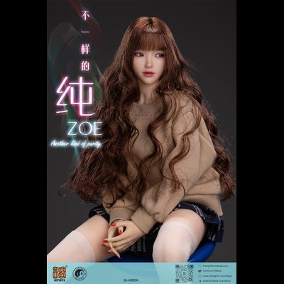 Женская голова (скульпт) с длинными каштановыми волосами и подвижными глазами - 1/6 scale Out of School series Zoe Head Sculpt (I8-H005A) - I8Toys