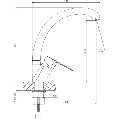 443363 Смеситель для кухни излив УТКА, ZOLLEN BERGEN (арт. ВЕ71610132) цевье 33мм, карт. 35мм