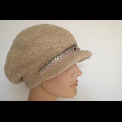 Бежевая кепка вязаная из альпака Vizio Италия 9014 WK