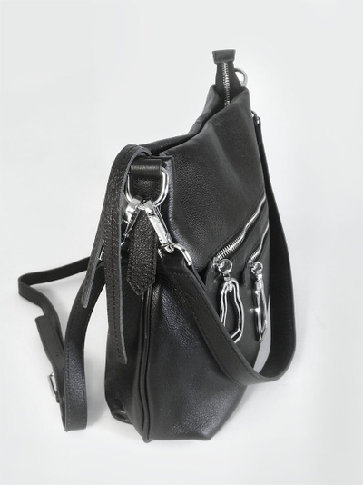 (АРТИКУЛ: 10128/1/5) СУМКА ЖЕНСКАЯ, СРЕДНЕГО РАЗМЕРА, НАТУРАЛЬНАЯ КОЖА, ЧЕРНАЯ, С НАРУЖНЫМИ КАРМАНАМИ, С ПЛЕЧЕВЫМ РЕМНЕМ