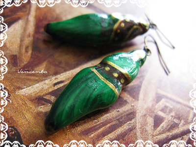 Серьги с имитацией малахита "Прия - дитя весны" (серьги-капли в восточном стиле)