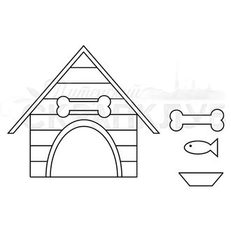 Штамп для скрапбукинга Собачья будка, кость, рыба, миска для открыток в стиле КАС и раскрашивания