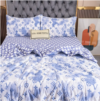 Комплект постельного белья 1.5 спальное или Евро сатин с одеялом покрывалом рисунок буквы Акварель OB116