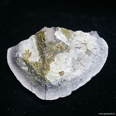 Пирит -&quot;спектропирит&quot;, кальцит в полости конкреции. Россия. 42*22*22мм