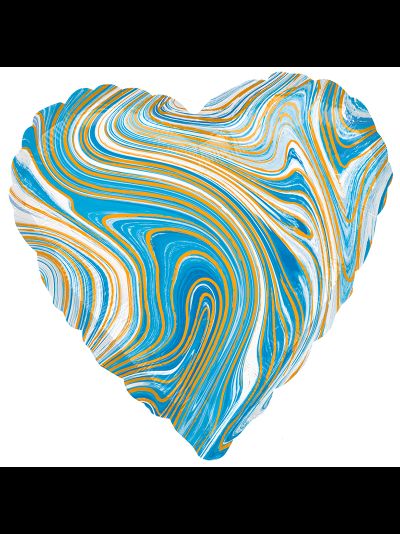 Фольгированный шар с гелием "Сердце мрамор голубое" 45 см