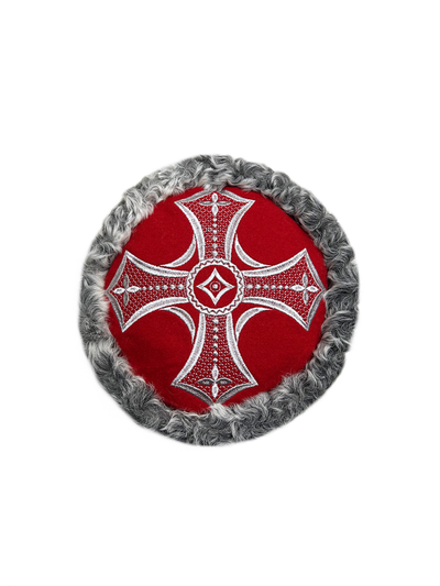 Кубанка из Серого каракуля 10см - Красный крест