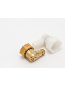 Уголок для душевой кабины пластиковый и латунный с накидной гайкой 1/2"х12мм под 90 гр.