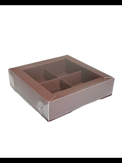 Коробка для 4 конфет с прозр. кр. (шоколад), 115*115*30мм