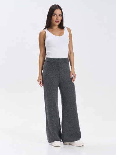 Брюки вязаные широкие на средней посадке эластичные