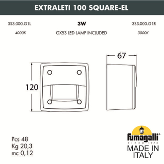 Светильник для ступеней Fumagalli EXTRALETI 100 SQUARE-EL 3S3.000.000