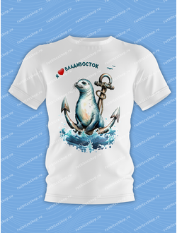 Футболка сувенирная МОРСКОЙ КОТИК НА ЯКОРЕ