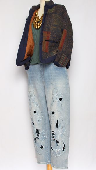 Жакет хлопок двойной "Строчёный узелки" синий до р.52