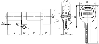 Цилиндровый Punto (Пунто) механизм с вертушкой A202/60 mm (25+10+25) PB латунь 5 кл.