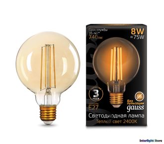 Gauss LED Filament Golden G95 8w 824 E27