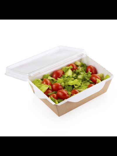 Салатник с прозрачной крышкой (крафт/бел), 500мл