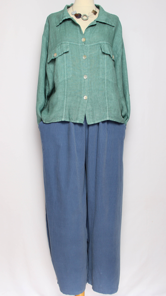 Брюки Бохо вельветовые "Султанки" джинс, малахит р.52-58