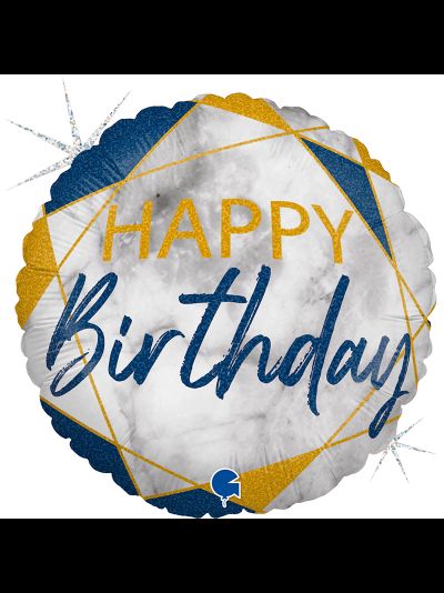 Шар фольгированный с гелием "Happy Birthday!" мрамор синий круг 45см