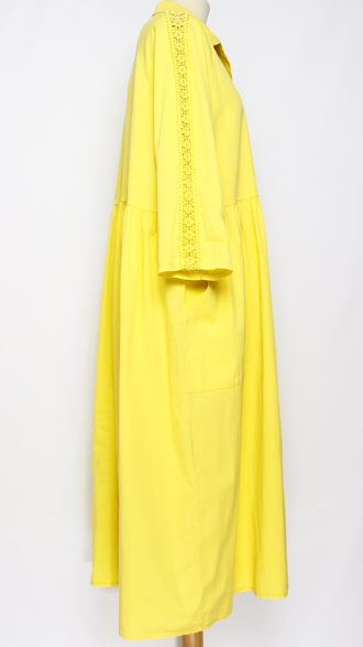 Платье - рубашка "РУКАВ КРУЖЕВО" чайная роза, фуксия, оранж, желтое р.48-54