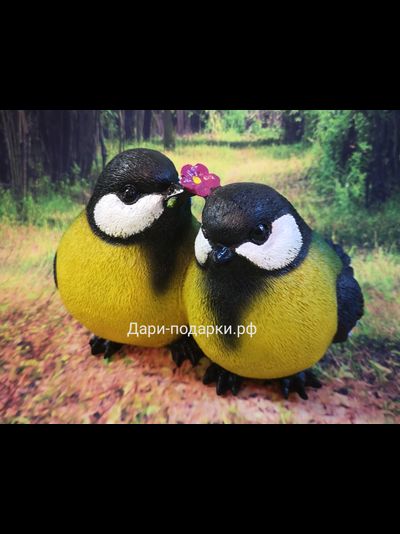 СИНИЧКИ с цветком Влюбленная парочка 23*21см  0,8кг   полистоун Россия 1068/012290