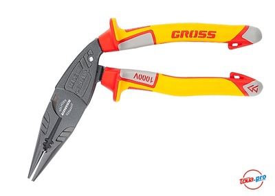 Длинногубцы комбинированные с изогнутой головой, диэлектрические рукоятки до 1000 В, 200 мм GROSS